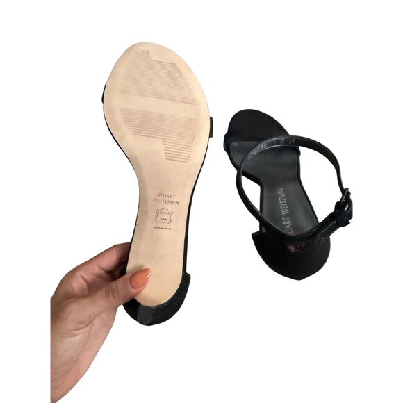 STUART WEITZMAN Black Leather Ankle Strap Sandals Heels Size 8 NEW NWOB - Picture 4 of 8